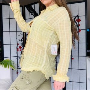 Free People Plaid Big Chest Pocket Thin Raw Shirt In Butterscotch